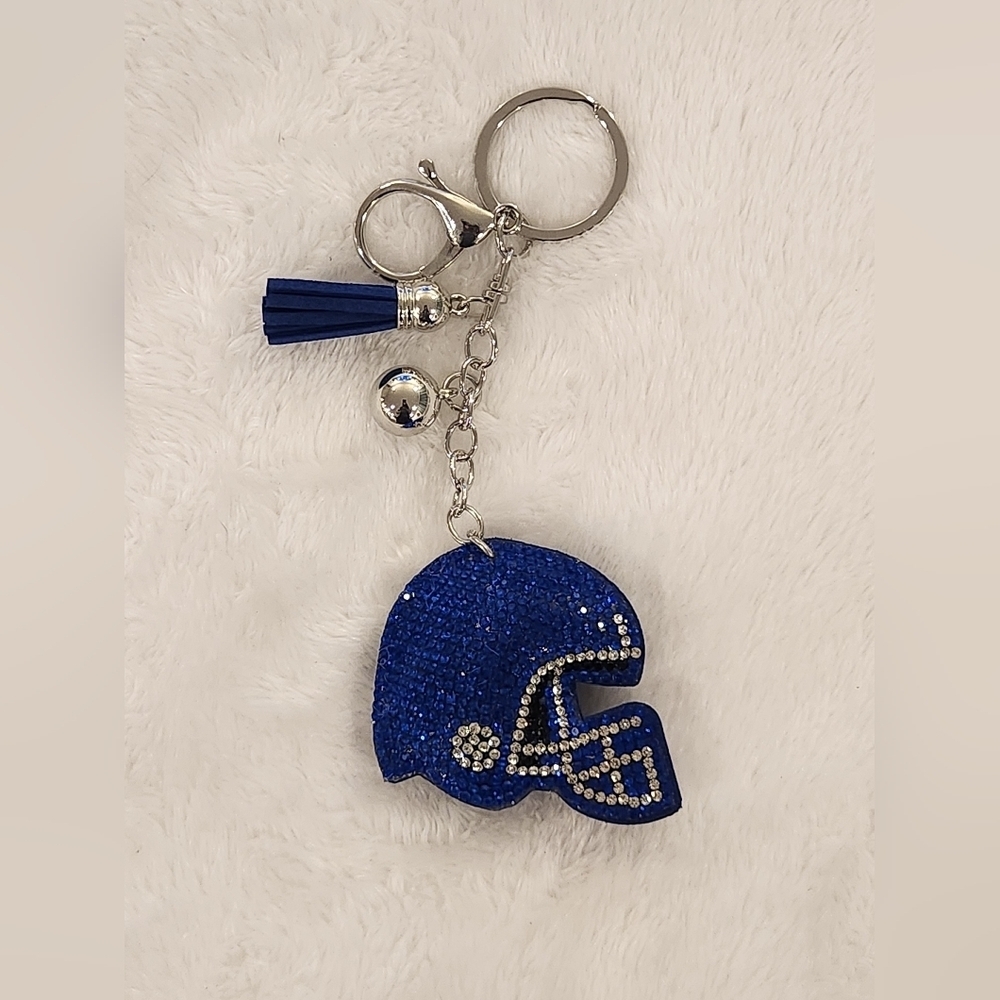 Blue Rhinestone Football Helmet Keychain Bag Charm